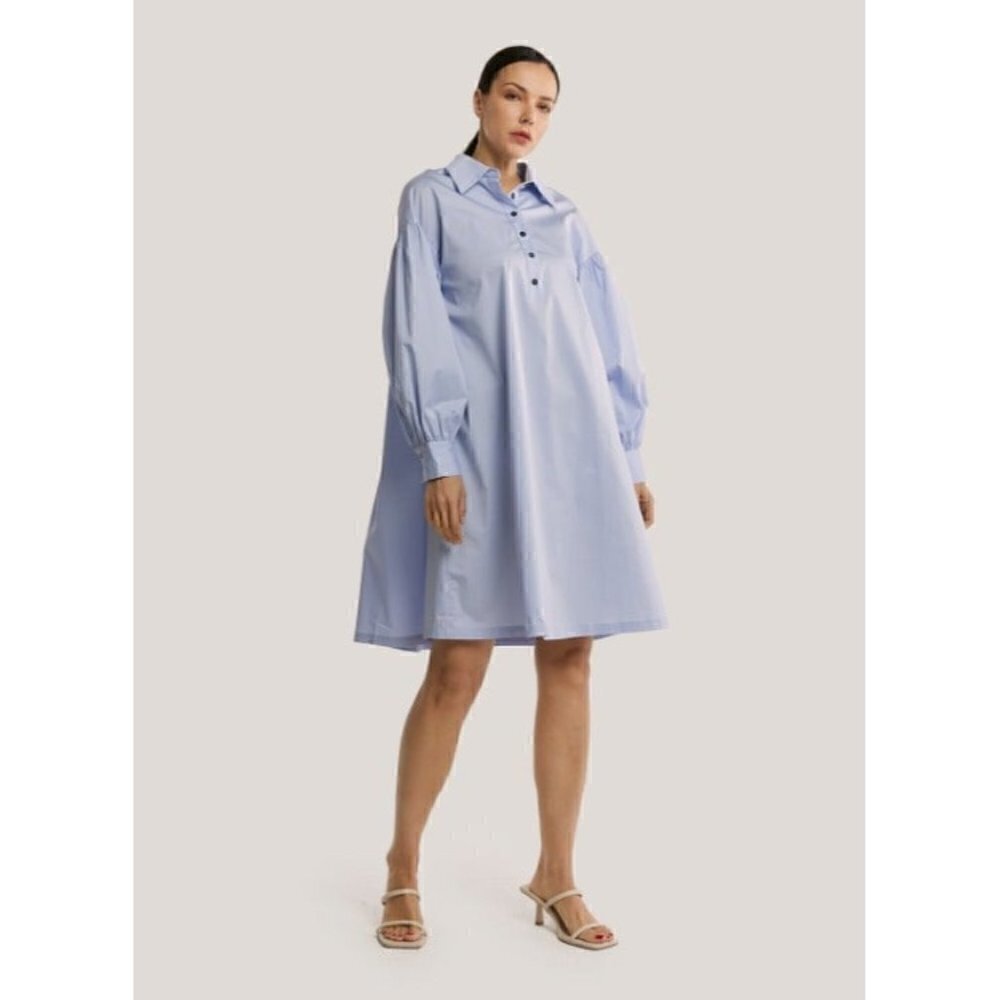 NEW Gentle‎ Herd Shirt Dress Women S Light Blue Lantern Sleeve Cotton Poplin